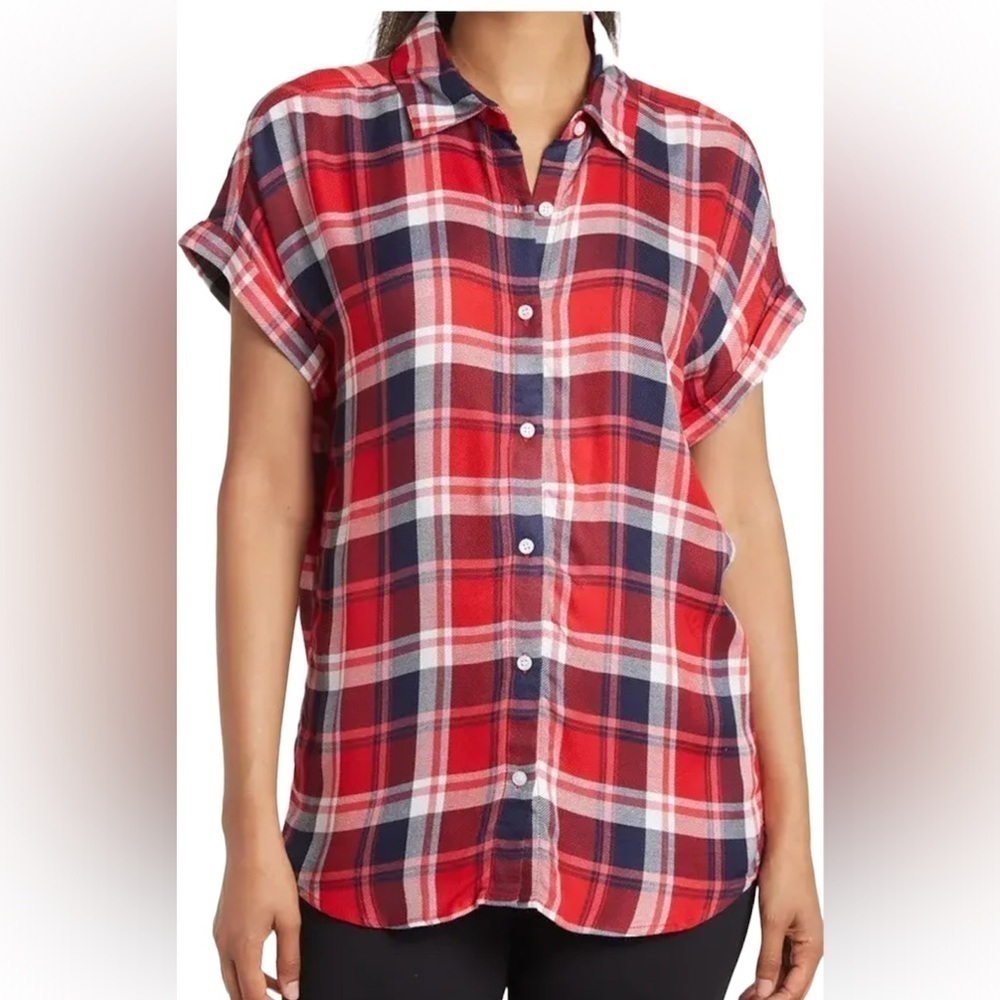 Nordstrom Rack plaid shortsleeved Tunic shirt Top Sz S